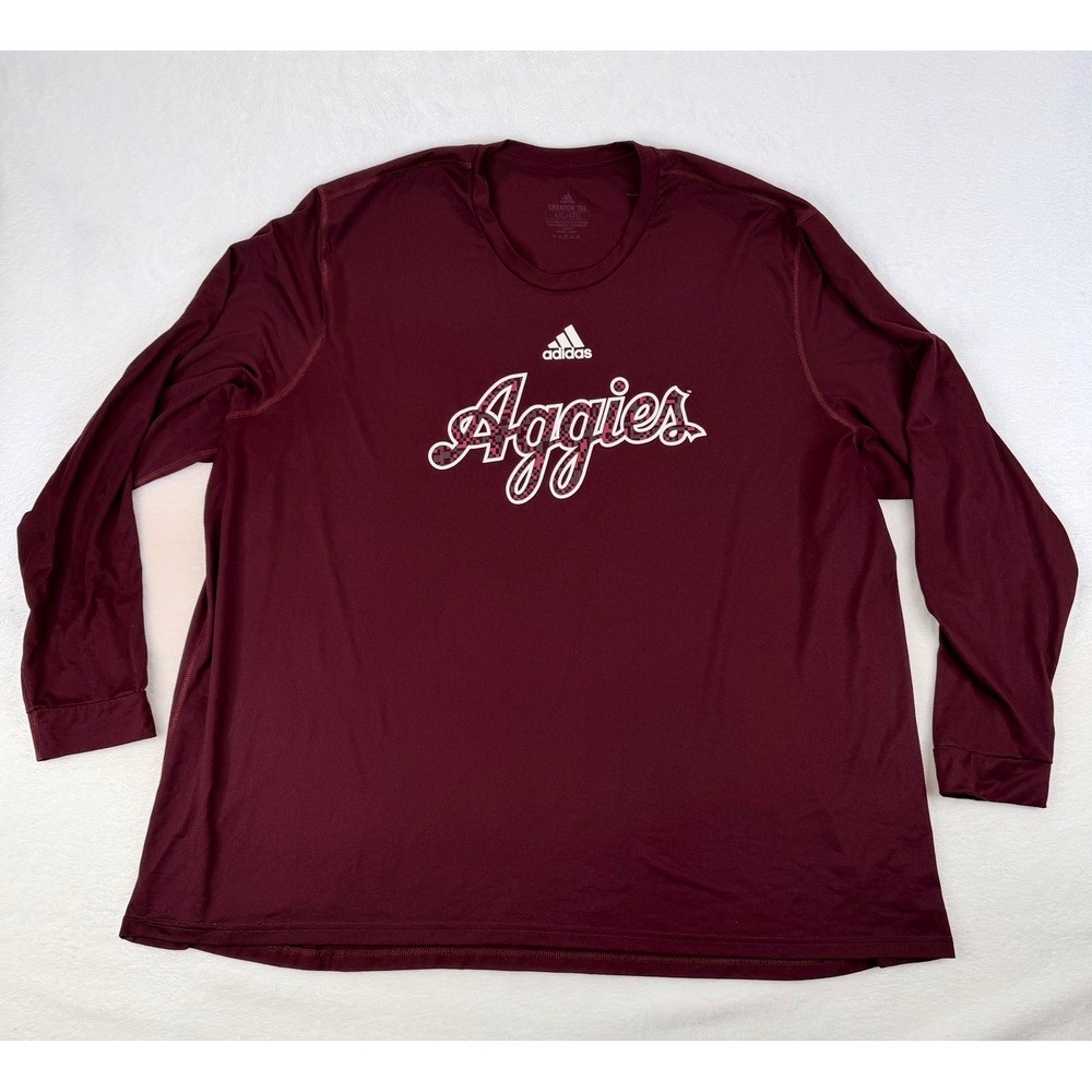 Adidas Mens Aggies Creator Tee Maroon Long Sleeve Performance Shirt 4XL‎ NCAA